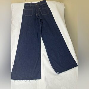 NWOT; ZARA Trinny Jeans Extra Wide Leg Flare Raw Hem Dark Denim🪬